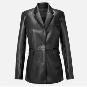 Cabi James Jacket Black Faux Leather Blazer Button Front Womens Size M #4495 NWT